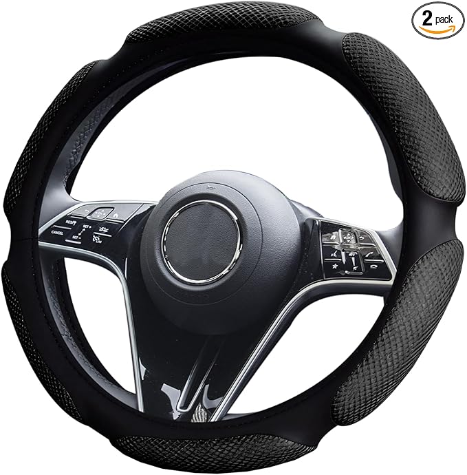 Car Steering Wheel Cover, Breathable Sporty Auto Wheels Wrap, 15 Inch Suede Steering Wheel Protector with Comfortable Grip, Steering Wheel Cover Hand Pad Cushion Slip-on for Cars (Black)