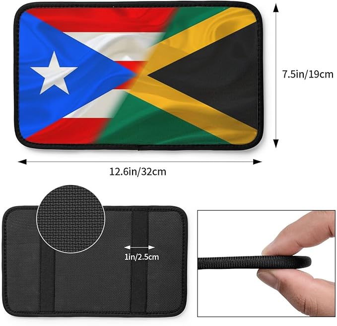 Auto Center Console Pad Puerto Rico Porto Rico Puerto Rican and Jamaica Jamaican Flag Wavy Car Armrest Cover Armrest Seat Handrail Box Cover Cushion Universal Decoration Protector Accessories