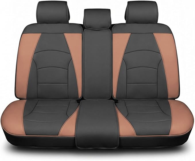 FH Group Car Seat Cover for Back Seat Faux Leather - Universal Fit, Rear Seat Covers for Cars with Rear Split Bench, Car Seat Cushions, Car Interior Accessories for SUV, Sedan, Van Brown Black