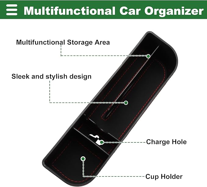 Motoforti Universal Car Seat Gap Filler Organizer with Cup Holder Front Seat Gap Filler Car Seat Gap Organizer Car Storage Accessories, Leather, Black