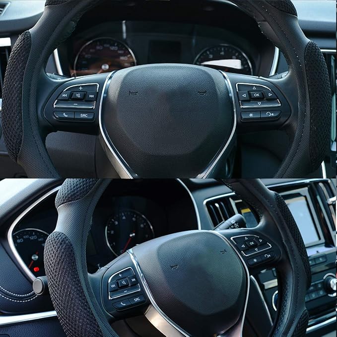 Auto Steering Wheel Cover Hand Pad Cushion Slip-on Universal Fit 15'' / 38 cm (Black)