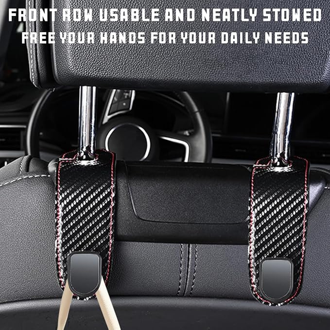 2PCS Car Headrest Hook, Leather Automotive Back Seat Hanger Holder Hooks Storage Organizer for Purse Drink Grocery Bag Coat Handbag, Vehicle Organize Accessories