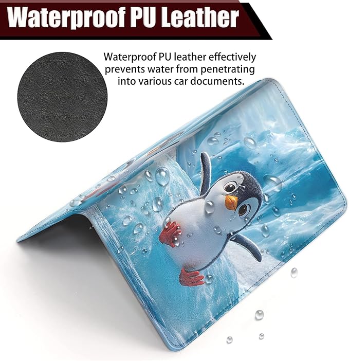 Car Document Holder with Magnetic Shut, Car Registration and Insurance Card Holder, Vehicle Glove Box Organizer Documents, Driver License, Auto Paperwork Organizer Wallet, Ice Field Penguin Pattern