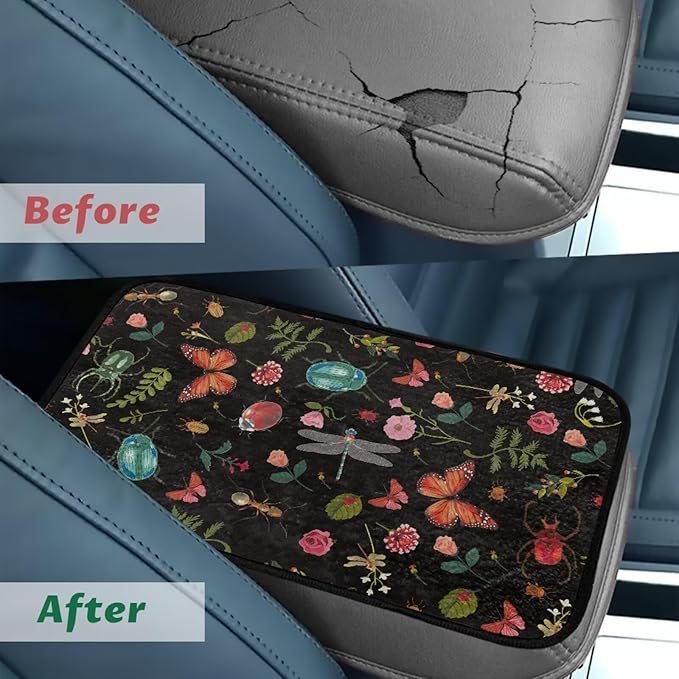 Bulopur Dragonfly Butterfly Car Center Console Cushion Pad Protect from Pet Claws Car Center Console Cover Flannel Auto Console Armrest Cover Universal Armrest Cover Pad