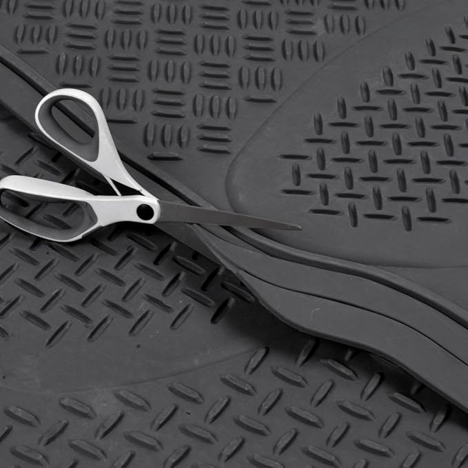 BDK Heavy Duty VAN SUV Rubber Floor Mats - 4 Pieces 3 Rows Full Set - All Weather Trimmable Mat (Black) - MT-713-711-BK