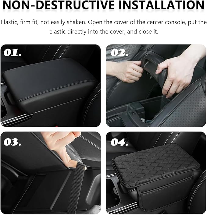 Car Center Console Cover for Honda CRV 2017 2018 2019 2020 2021 2022, Universal Waterproof Leather Armrest Box Pad Armrest Cover Cushion Interior Accessories with 2 Storage Bags,B/Black-Red