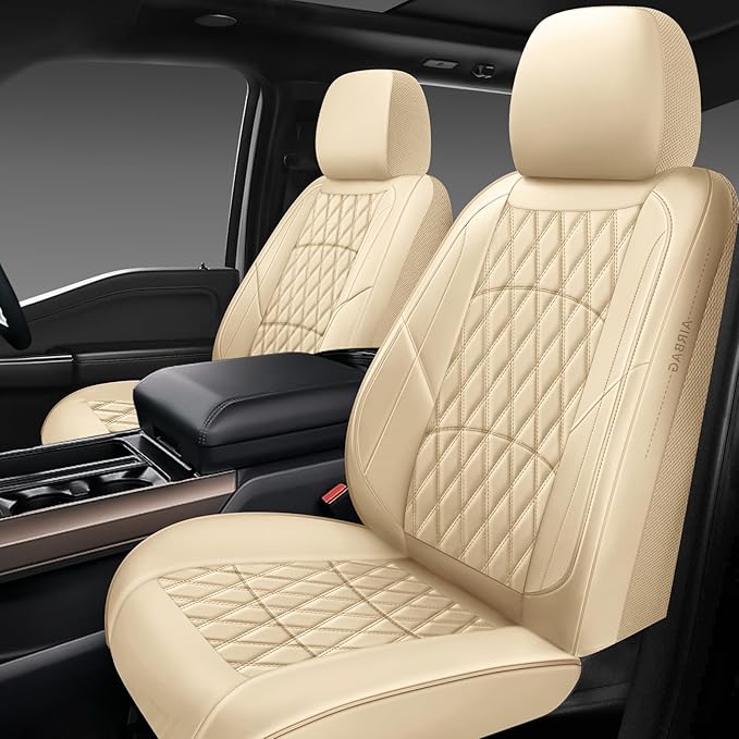 NS YOLO Leather Car Seat Covers,Universal Fit for Most Cars,SUVs and Sedans,Waterproof Luxury Leatherette Cushions, 2 Seats Protectors (Beige, Front Pair-2 Seats(Driver and Passenger))