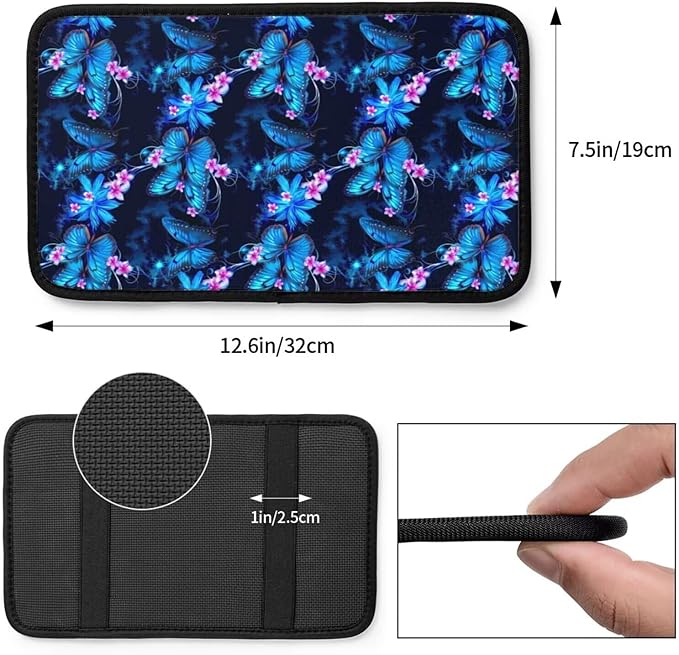 Butterflies Auto Center Console Armrest Cover Cushion Butterfly Arm Rest Seat Box Pad Protector Blue Pink Floral Car Decor Accessories