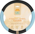 BDK C&C California Car Steering Wheel Cover Blue Diamond Quilt, Non Slip Leather Steering Wheel Cover for Women Men, Cute Comfortable Soft Easy Installation Universal Fit (Fits 14.5"-15.5" Inches)