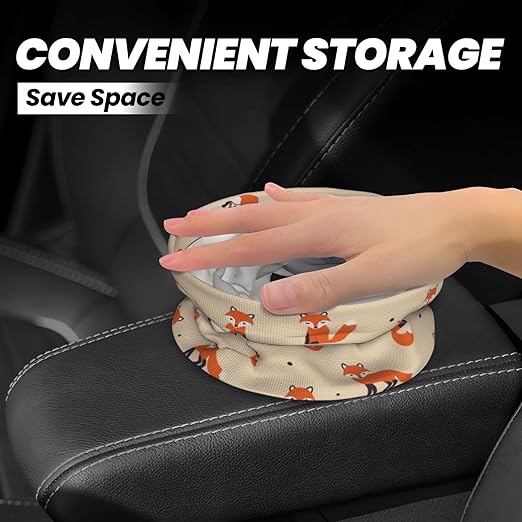 Vintage Cute Little Red Fox Car Trash Can Leak Proof Hanging Waterproof Garbage Can Multipurpose Trash Bin for Car SUV Front Seat Headrest Collapsible and Portable Storage Pocket