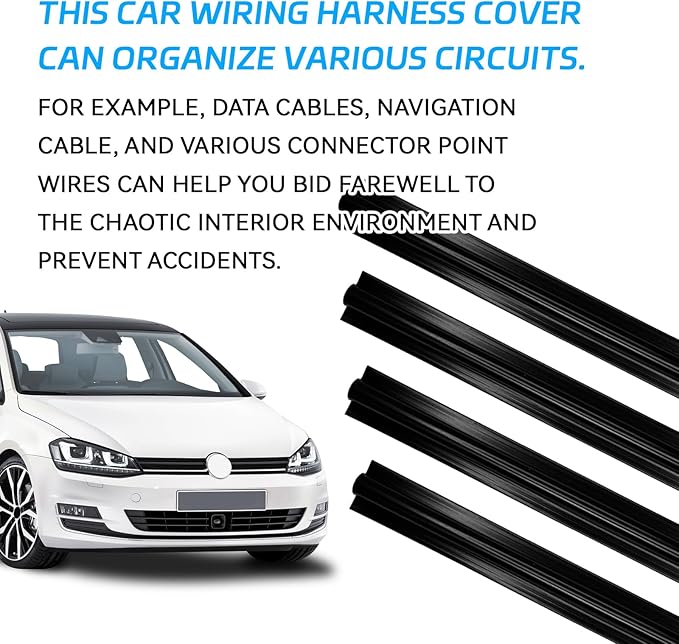 4Pcs Car Cable Management Wire Cover Automotive Clip Cord Sleeves to Hide Cords Car Concealed Power Cable Organizer Line Sleeve Adhesive Cable Hidden Protector for USB, Audio and Video Line