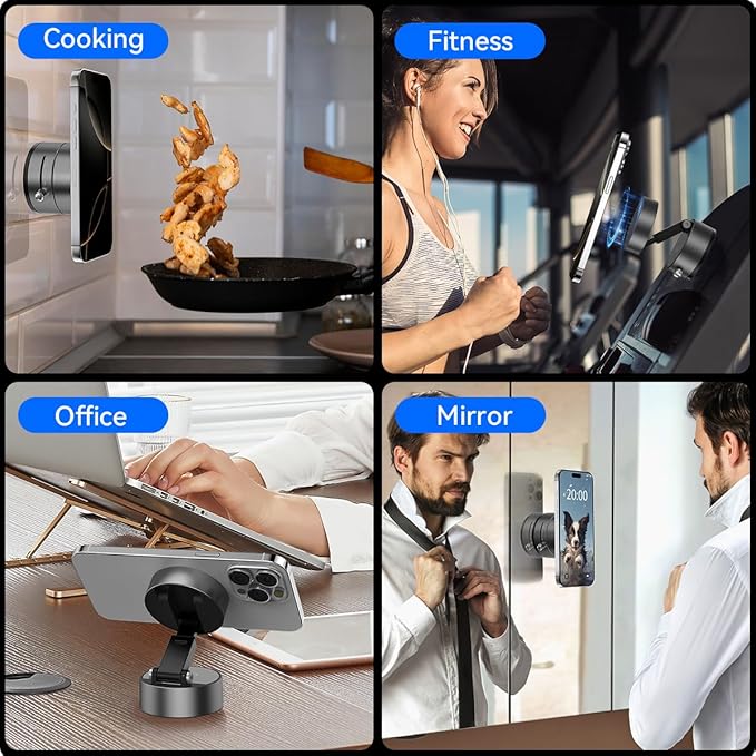 2025 Upgrated Vacuum Suction Magnetic Phone Holder, Retractable Strong Suction Cup Magnetic Hands-Free Car Cellphone Mount Foldable Car Phone Stand for Car/Mirror/Gym(Not Charge Phone)