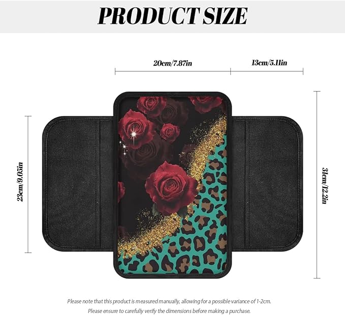 CLOHOMIN Red Rose Car Center Console Cover Green Leopard Print Armrest Box Cover Center Console Pad Fit for Most Vehicles Auto Accessories Anti-Scratch Arm Rest Covers