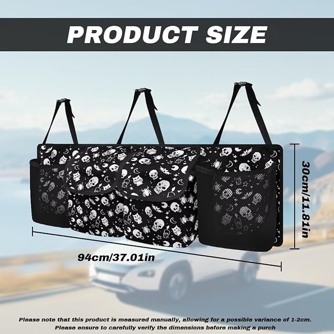 Skull Trunk Organizer for Car, Large-Capacity Trunk Storage Organizer with 4 Pocket, Stylish Car Decor Fashion Car Organizers Storage Back Seat Car Organizer, Keep the Car Clean and Tidy
