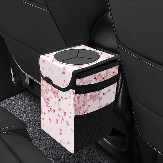 GVGHIDZ Car Trash Can – Multi-Purpose, Lightweight and Portable with Durable Water-Resistant Coating, No Installation Required, Practical and Ample Capacity, Variety of Colors.Cherry Blossom Pattern