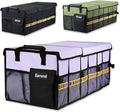 EAROND Car Trunk Organizer with Lid,Collapsible Car Storage Organizer with Multi Compartments and Securing Straps for SUV,Sedan,Jeep-Cyan