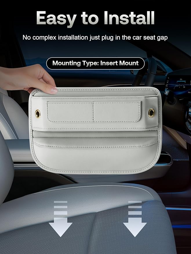 Owntow Premium Leather Car Seat Gap Filler Organizer, Universal Fit Interior Accessory with Card Slots, Car Center Console Organizer for Suv, Truck (Beige, 2 Pack)