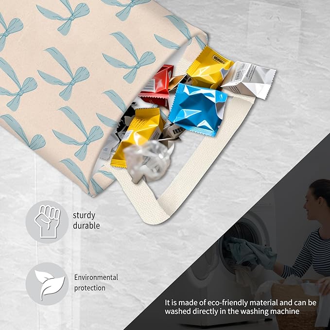 BEAKND Hanging Car Garbage Bag, Cute Car Trash Can Bag, Automotive Accessories for Women Men Cute Blue Beige Bow