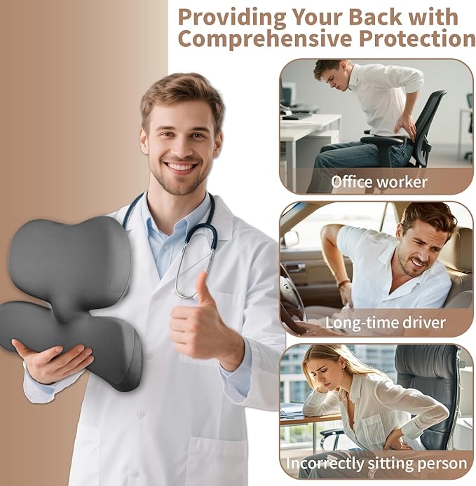 XZdream Lumbar Pillow,Ergonomic Lumbar Support Pillow for Upper & Lower Back Support Back Pain Pain Relief,Promotes Posture,Fully Support Entire Back Cushion,for Office Chair,Car,Gaming Desk Chair