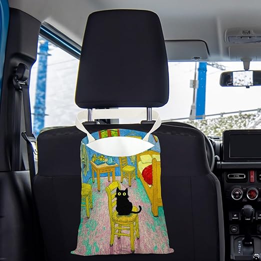 Pykfrhh Black Cat Car Trash Bag, Car Trash Bag Hanging, Funny Waterproof Cars Back Seat Hanging Organizer and Storage Trash Bags for Vehicle Travelling Camping