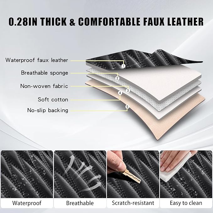 WELLDOCar Seat Covers Full Set, Premium Nappa Leather Seat Covers for Car, Waterproof Car Seat Protector with Lumbar Support, Automotive Seat Covers Universal Fit for Most Cars SUV Truck, Black,w02.