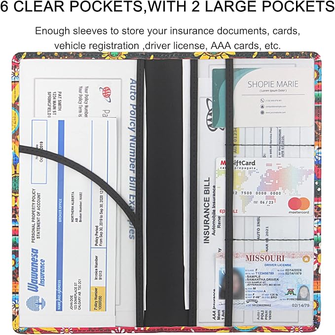 LumiMokki Premium Car Registration & Insurance Card Holder with Magnetic Shut, Vehicle Glove Box Car Organizer - For Documents, Cards, License (Sunflower A)