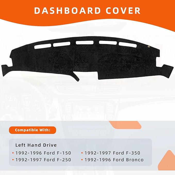 KEYOOG Dashboard Cover Dash Mat Fit for 1996-1992 Fo-rd F-150 Bronco,1997-1992 F-250 F-350 (for Left Hand Drive),Car Dash Board Mat Anti-Glare Carpet,Non-Slip Pad Sunshield Protector (Flannel)