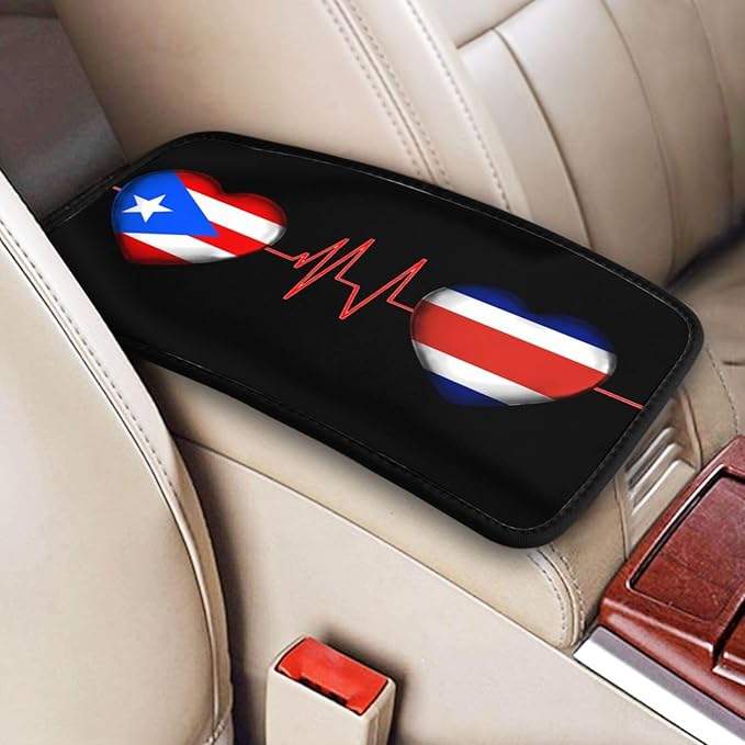 Auto Center Console Pad Puerto Rico Porto Rico Puerto Rican and Costa Rica Costa Rican Flag Be of one Mind Car Armrest Cover Armrest Seat Handrail Box Cover Cushion Universal Decoration Protector