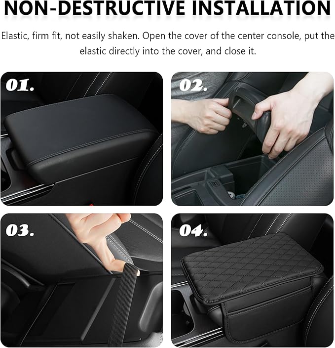 Upgraded Car Center Console Cover,Microfiber Leather Car Armrest Cover Cushion with 2 Storage Bags,Universal Car Armrest Storage Box Interior Accessories for Most Cars (Blue)