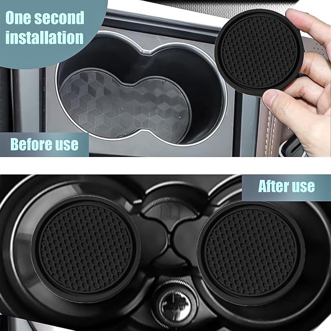4 PCS Car Center Console Coaster, 2.75" x 0.19" PVC Soft Rubber Concave Convex Honeycomb Anti-Slip Coaster, Multi-Functional Practical Accessory, Compatible with Most Car Models (Black)