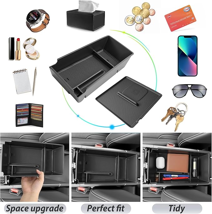 SKTU 2-Pack for 2025 2026 Kia K5 Accessories Center Console Organizer for 2025 2026 Kia K5 (LXS/GT-Line/GT/EX) Console Tray & Wireless Charging Mat 2025 2026 K5 GT-Line Console Non-Slip Pad