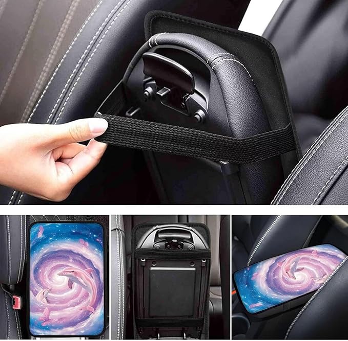 Pink Dolphin Auto Armrest Console Accessories Center Console Cover Soft Car Console Covers Protect from Pet Claws Fit Most Cars, Truck, SUV, or Van