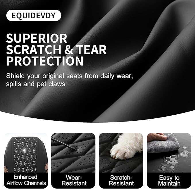 EQUIDEVDY 2 Pack Leather Bottom Car Seat Covers,Front Seat Covers for Cars,Driver Car Seat Cover,Luxury Faux Leather Seat Protectors,Full Wrap,Waterproof,for Most Vehicles,Sedan,SUV,Truck (Black)