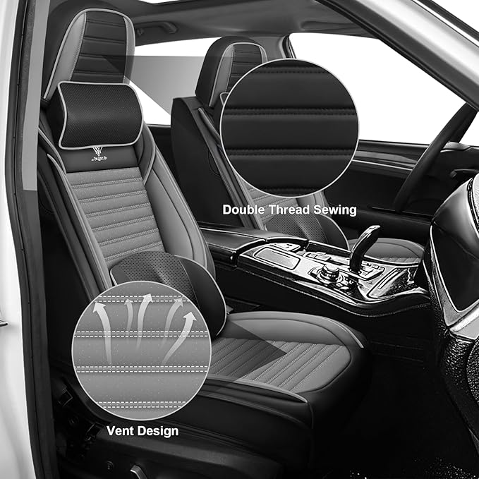 ARTIBY Seat Covers Full Set Custom Fit for Mitsubishi Outlander 2004-2025, Deluxe Waterproof Car Seat Cover, Breathable and Comfortable Leather Cushion Cover, Auto Interior Accessories (Black Gray)