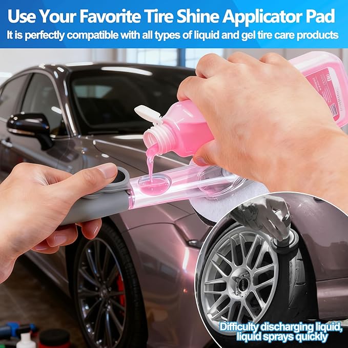 XANGNIER Flow Tire Shine Applicator,Reusable Car&Truck Tire Gel Dressing Applicator,No-Drip Tires Shine Sponge Brush with Replacement Wave Pad,Professional Car Detailing Cleaning Supplies Tool