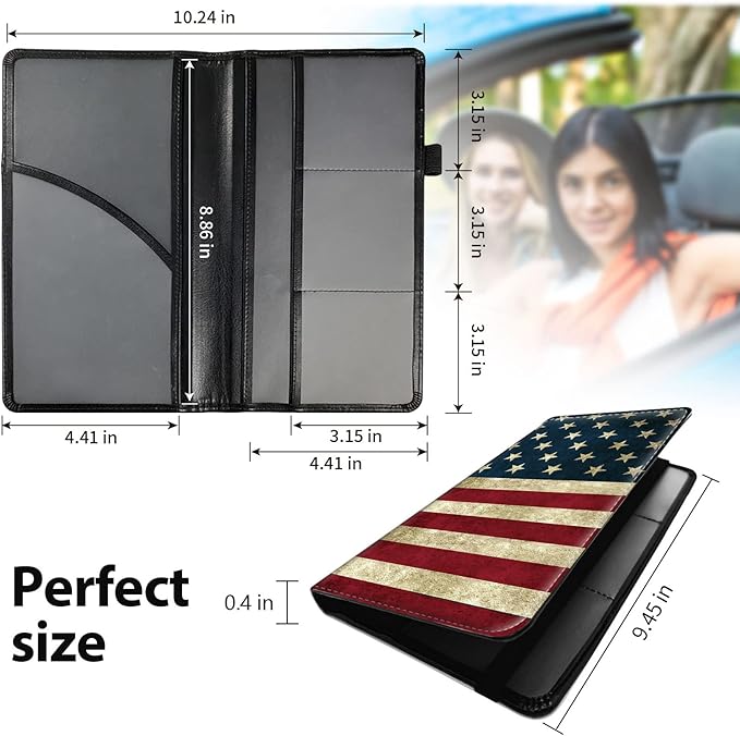 Mxfdegf Car Registration and Insurance Holder, Cool Car Accessories for ID, Driver's License Cards & Essential Document, business cards, Men&Women,Old American Flag