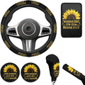 Sunflower Car Accessories 6 Pcs Sets Sunflower Car Steering Wheel Cover Set for Men Women Auto Interior Accessories Cup Holder Fit Vans Trucks,SUV