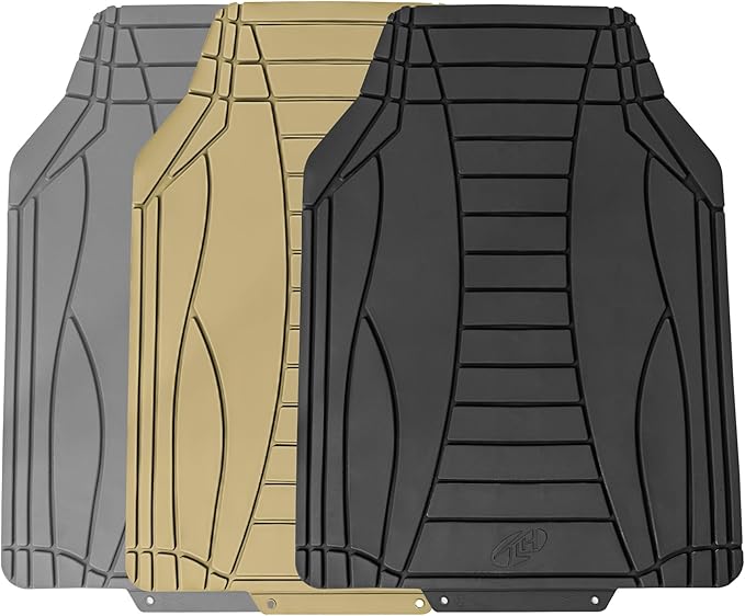 TLH Car Floor Mats, Beige Sleek Linear, Full Set, Rubber, Waterproof, Stain-Resistant, Easy to Clean, Washable, Durable for Ultimate Protection, Perfect for Cars, Trucks, SUVs, Vans