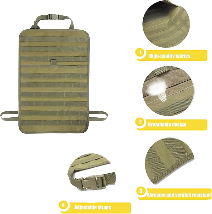 Tactical Car Seat Back Organizer Hanger Bag with 5 Detachable Molle Pouch Vehicle Molle Panel Organizer Storage Bag Universal for for most car models (Military Green)