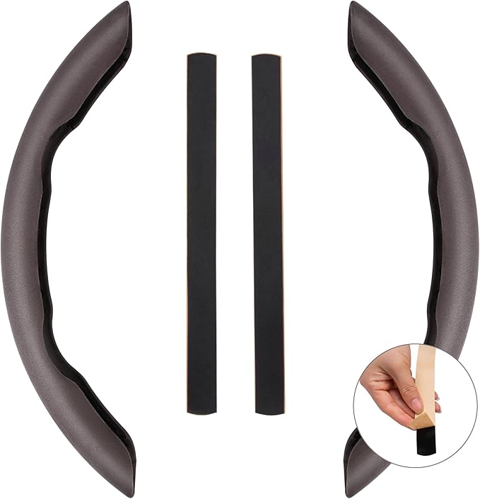 CAR PASS Suede Steering Wheel Cover, Segmented Wheel Protector Non-Slip Sporty Car Accessories Universal Fit D-Shape O-Shape 14.5" to 16" Steering Wheel for Men Women, 2PCS Coffee Gray Suede