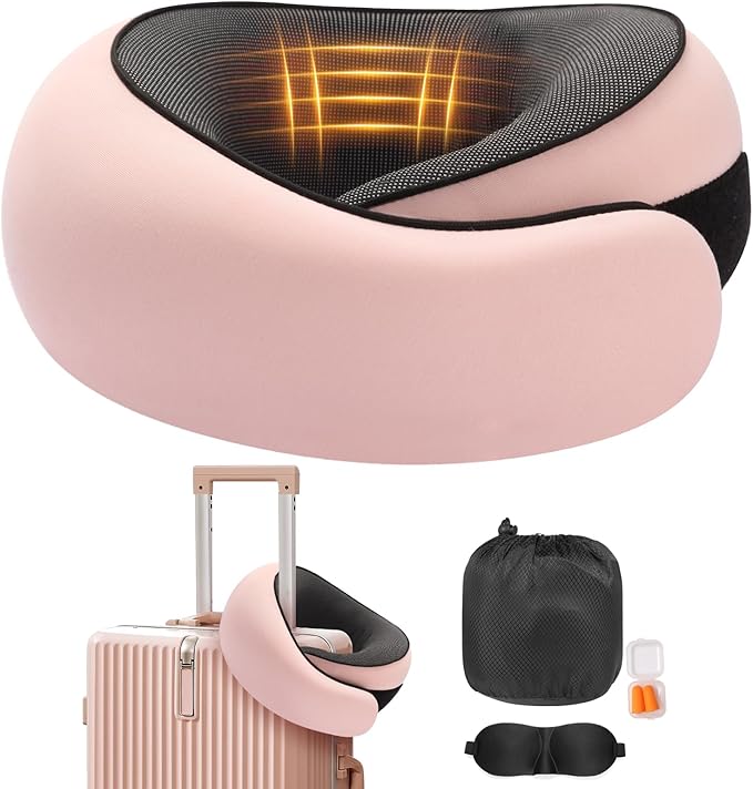 Vietora Eud Travel Neck Pillow, Memory Foam Neck Support for Airplane, Car & Office, Breathable Portable Design with Eye Mask, Earplug Holder & Carry Bag, Holiday Gift for Christmas & New Year