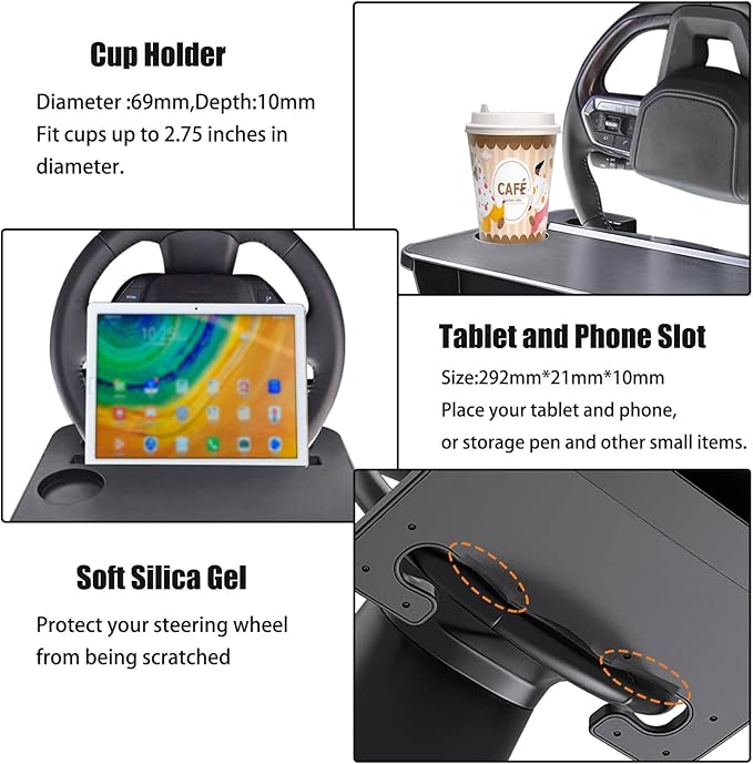 Steering Wheel Tray - 2 in 1 Car Seat Gap Filler Organizer, Multipurpose Table Tray for Eating, Drinking, Laptop
