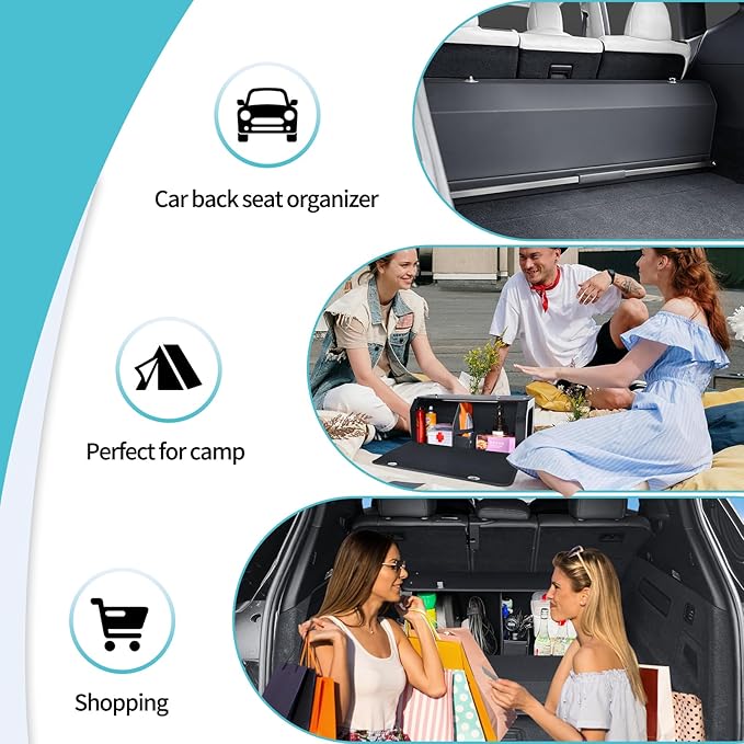 XCF Car Trunk Organizer, Leather Trunk Organizer with LED Light Car Storage Box with Lid and Push-pull Handle Organizer Trunk Storage for SUV, Trunk, Minivan (Black, 40.5 x 11.4 x 12.2in)