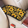 Sunflower Flower Center Console Cover Yellow Floral Armrest Cushion Protector for Cars Sedans Vans Truck Vehicles, SUV Interior Accessories