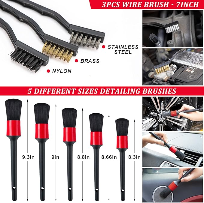46Pcs Car Wash Cleaning Kit with Foam Gun Sprayer Detailing Brushes Car Vacuum Collapsible Bucket Windshield Cleaning Tool Tire Brush Towels Complete Interior Exterior Detailing Set for Car