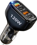 Fast Car Charger USB C, Cigarette Lighter Adapter, 4 Port 120W Dual Type C & USB A Car Charger Adapter PD/QC Fast Charging for iPhone 16/15/Pro Max, iPad, Samsung Galaxy, Pixel, Android
