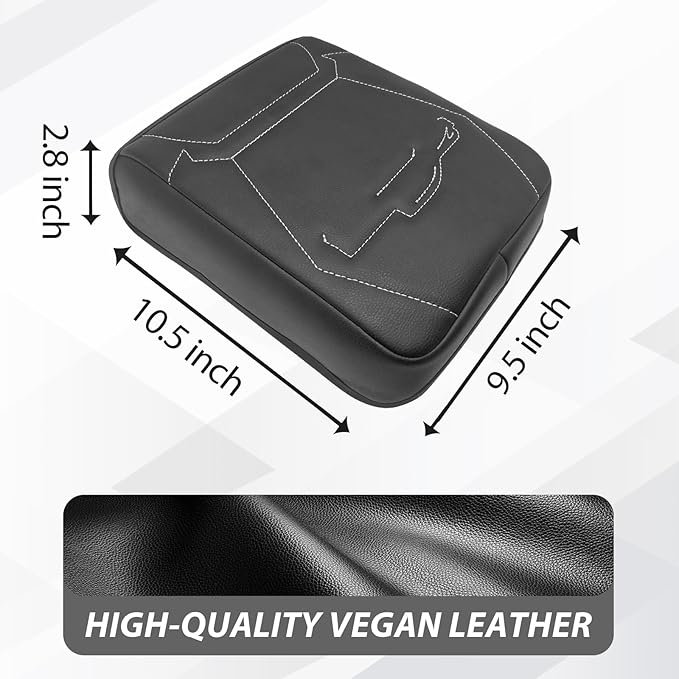 Muslogy Center Console Armrest Cover Compatible with 2024 Toyota Tacoma Accessories Armrest Lid Protector Vegan Leather Cushion Regular Thick(Black/Gray Stitching)