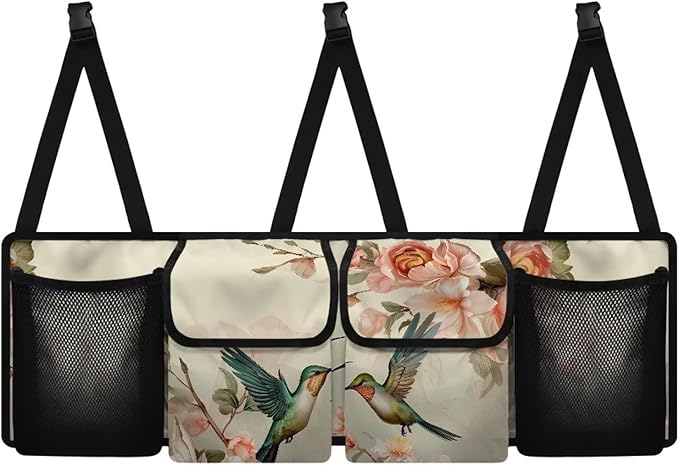 Hummingbirds Car Trunk Organizer Floral Flowers Trunk Hanging Storage Bag Multipurpose Cargo Bag for SUVs, Vans, Cars
