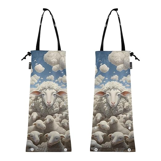 ALAZA Hanging Car Trash Bags Garbage Bag Trash Can for Back Seat Small Sheep 2 Washable Storage Bag Retractable 2 Pack