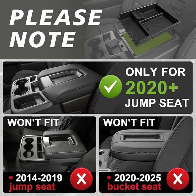 Muslogy Center Console Organizer Compatible with 2020-2025 Chevy Silverado/GMC Sierra 1500 2500HD 3500HD Accessories Storage Insert Box Console Armrest Divider(Jump Seat ONLY) - Upper Organizer